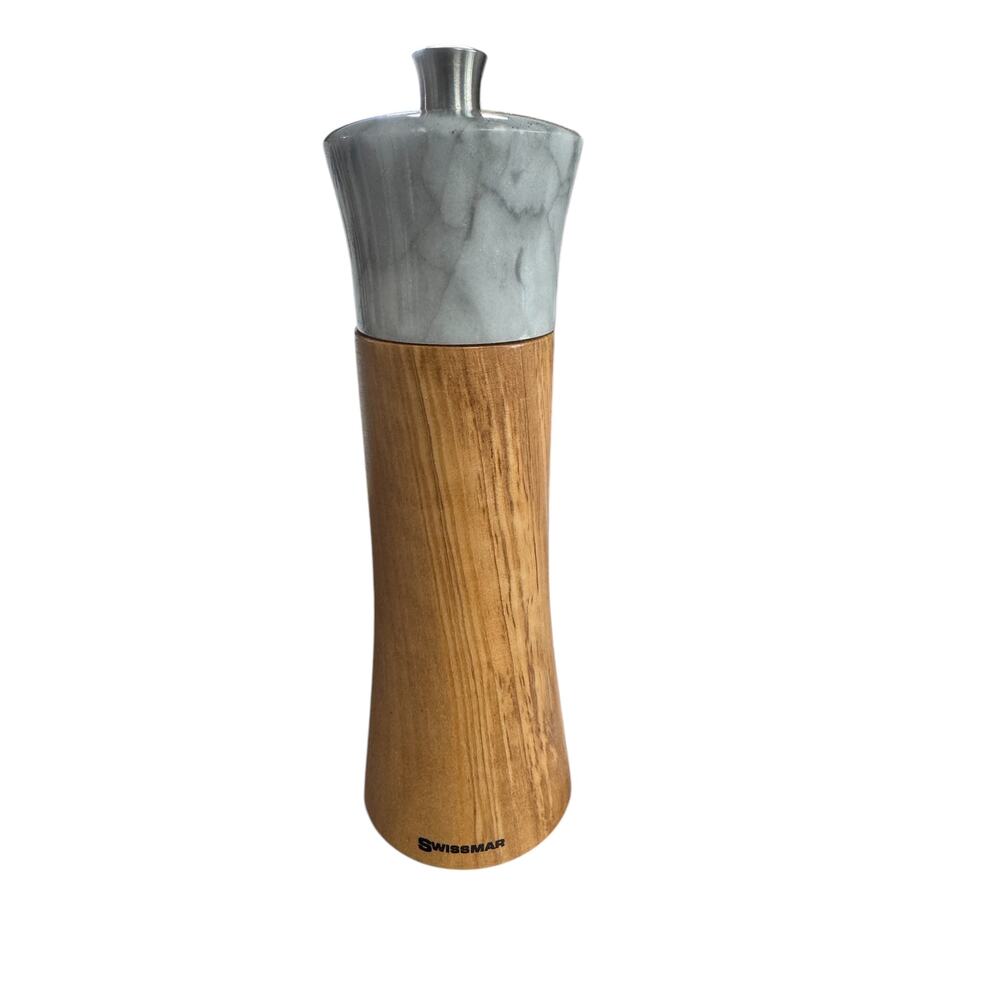 "Swissmar" Lg. Olivewood & Marble, Tall ,Salt grinder 8",‎ Marble Top, Grinder